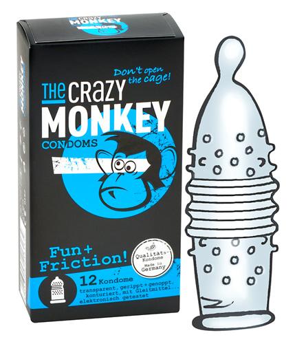 The Crazy Monkey, stimuleerivate täppide/triipudega kondoomid, 12tk